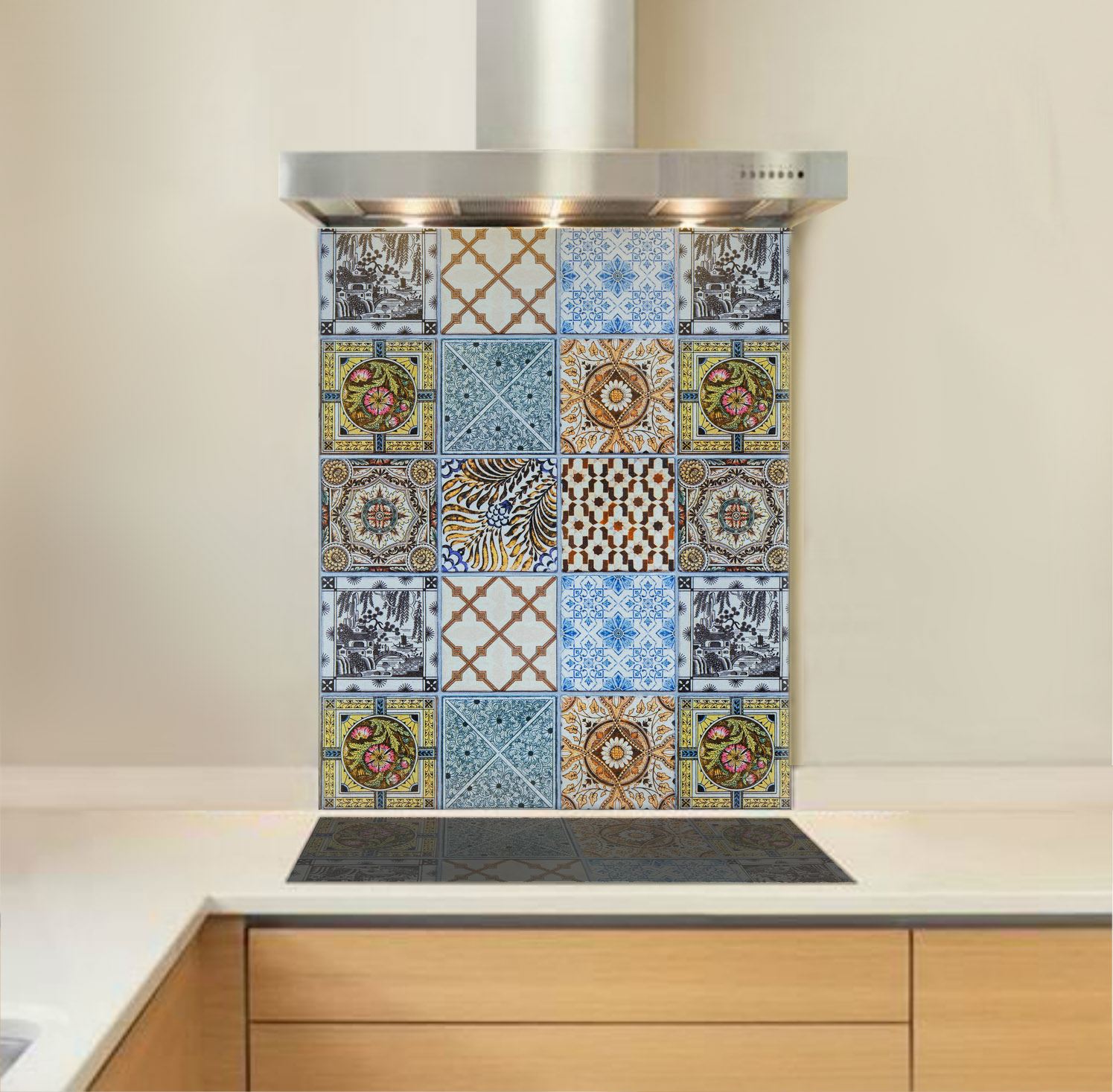 Mediterranean Tile Glass Splashback   0007088 Mediterranean Tile Splashback 