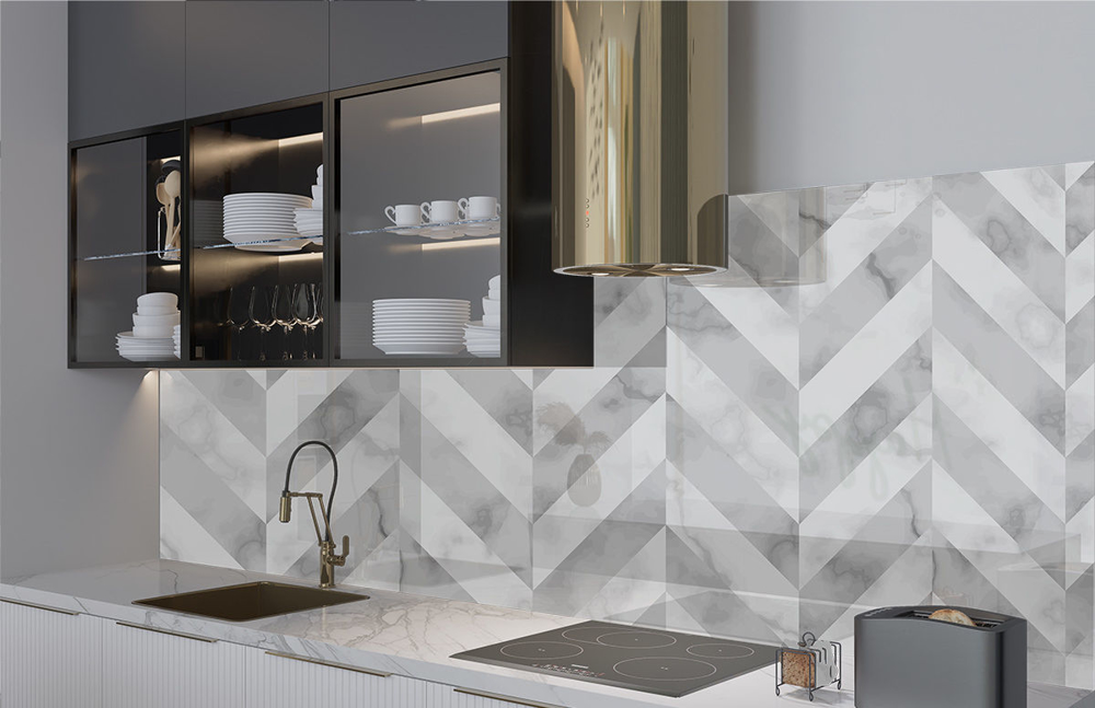 Grey Marble Chevron Splashback