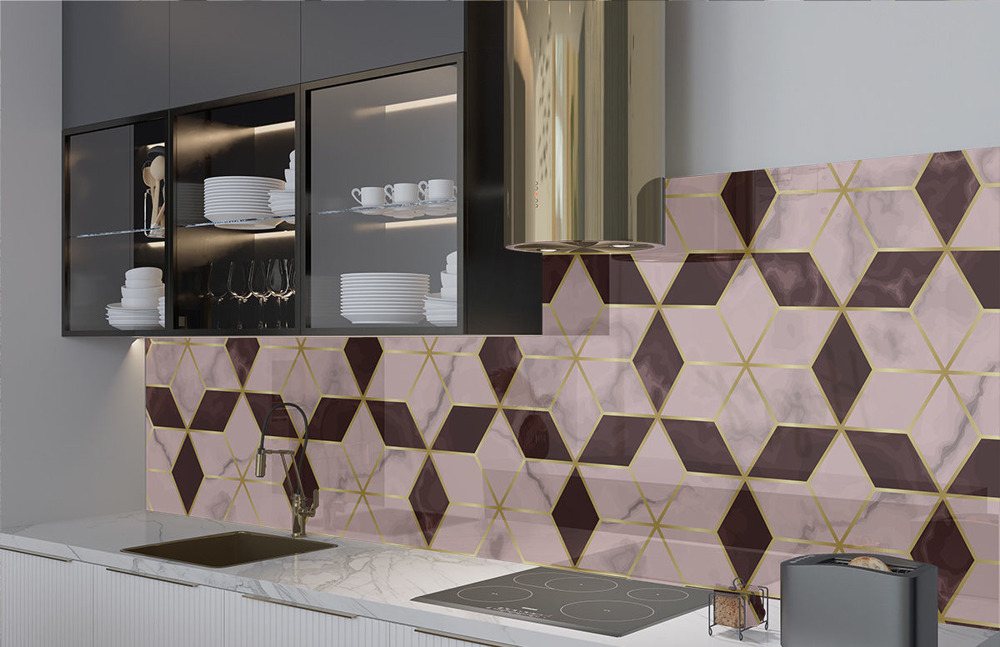 Pink Marble Diamonds Splashback