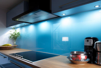 blue glass splashback