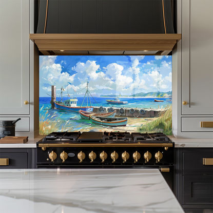 Coastal Boats Glass Splashback