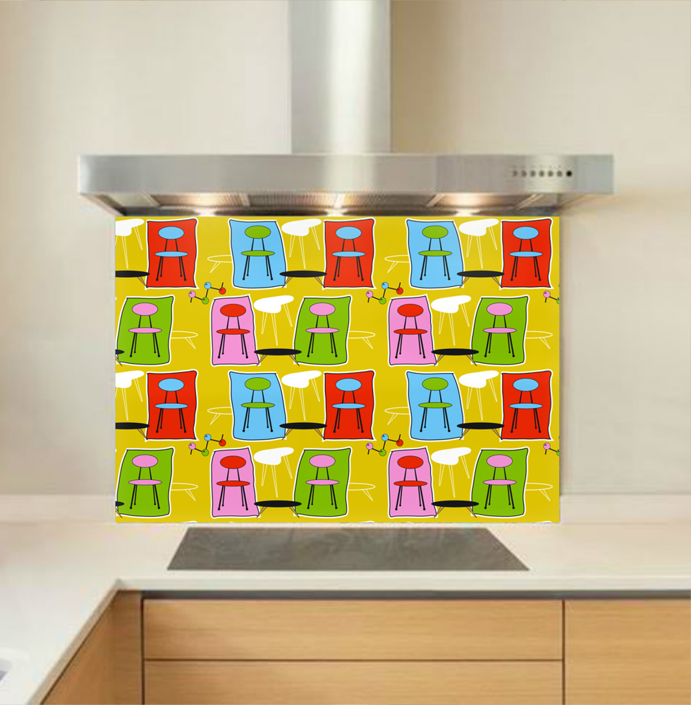 Retro Chairs Glass Kitchen Splashback