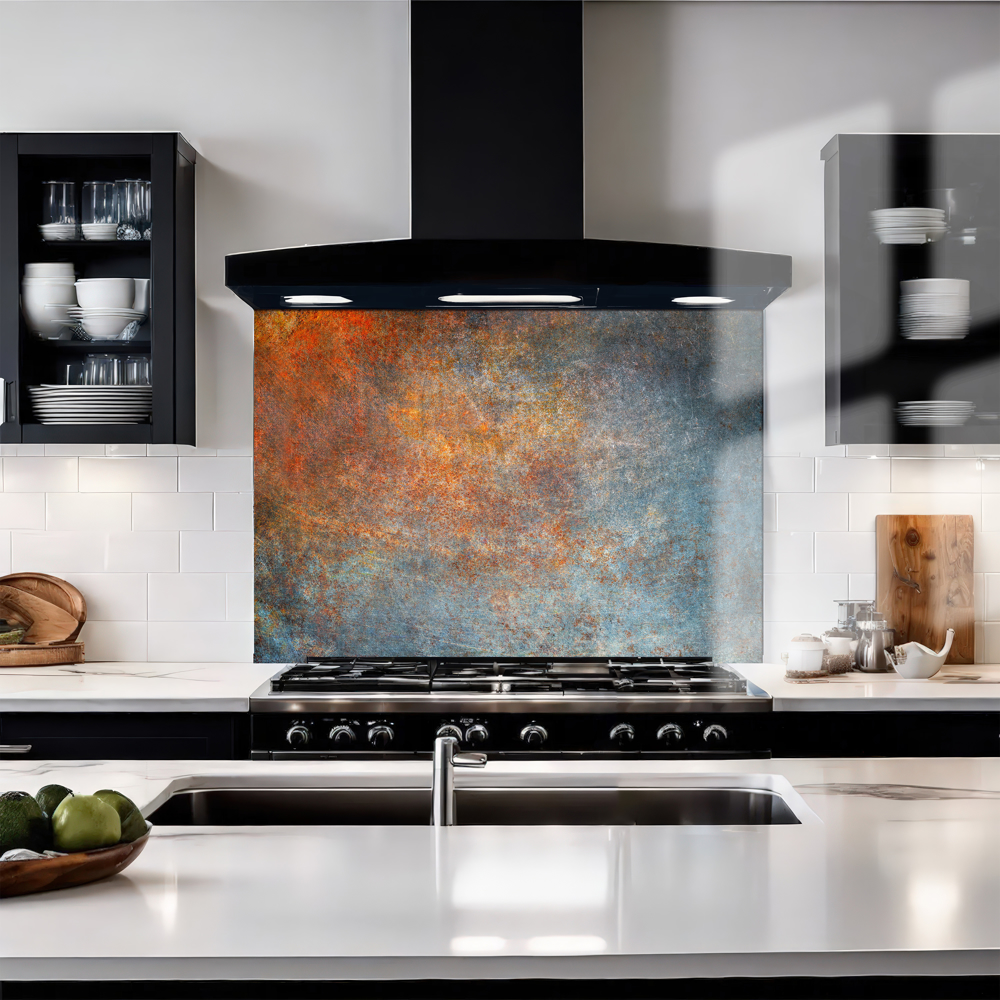 aged copper kitchen splashback