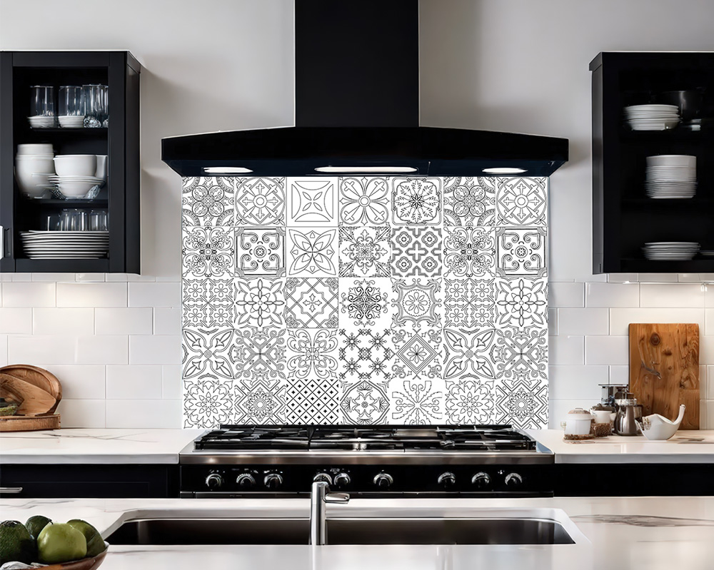 Sketch Tile Glass Splashback