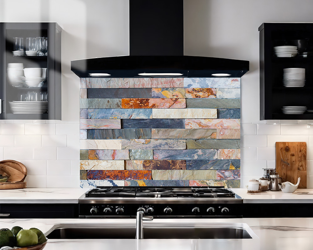 Stacked Stone Glass Splashback