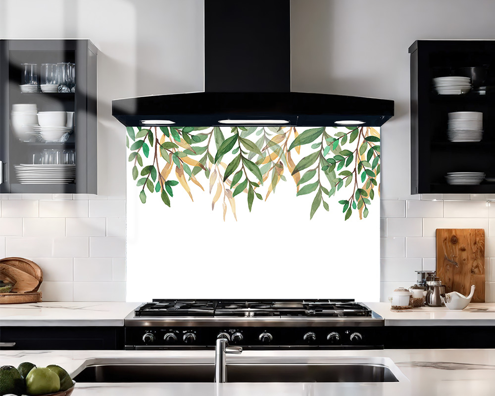 Watercolour Leaves Glass Splashback